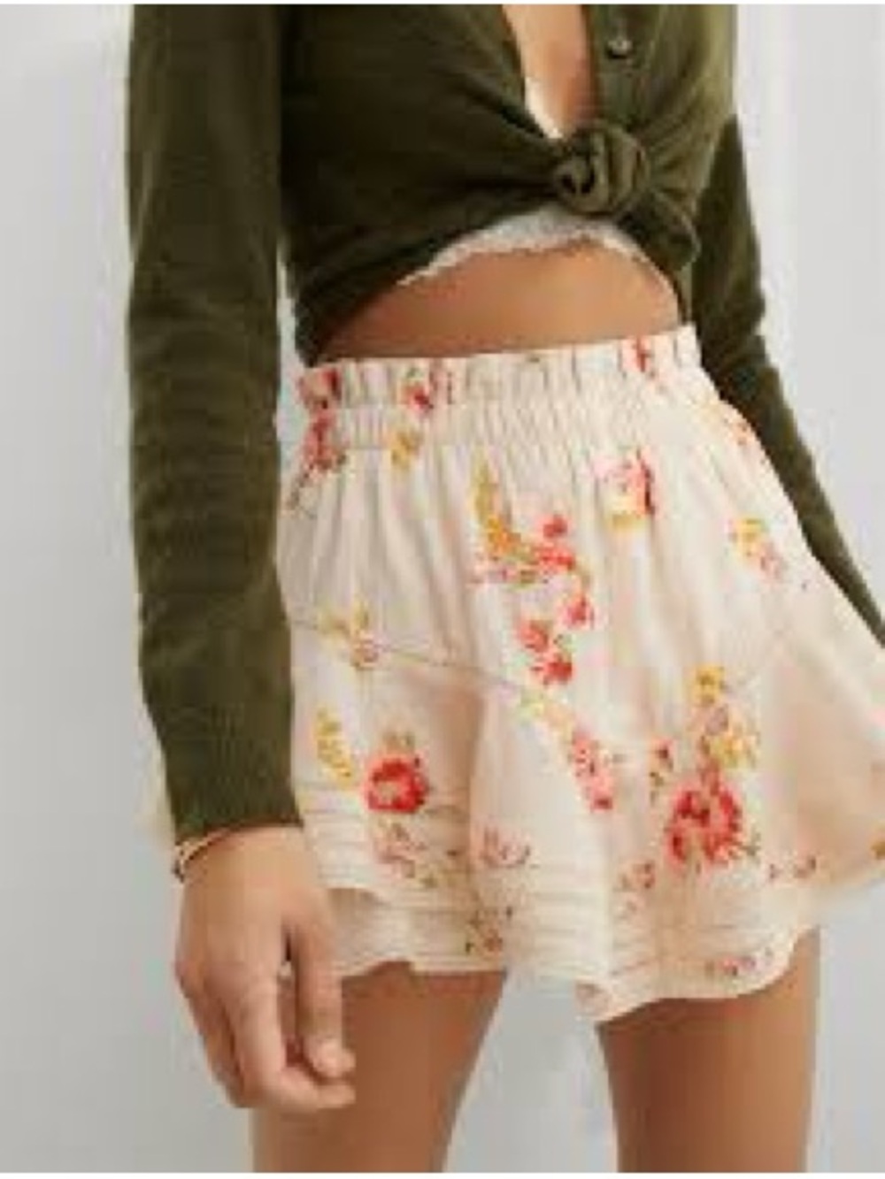 aerie Cream Skort with Pink & Yellow Floral Print